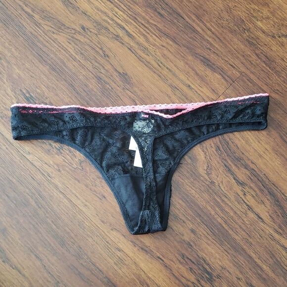 Victoria's Secret Black Lace Thong Size L New Whimsigoth Fairy Romantic Feminine - Picture 2 of 4